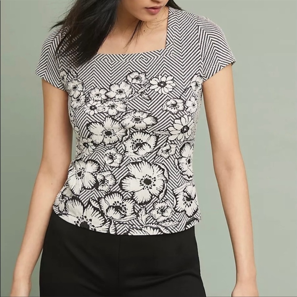 Anthropologie Black and White Floral Blouse